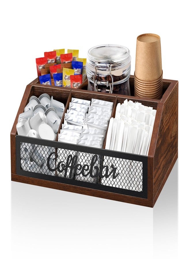 BOTOP Coffee Station Organizer for Counter, Wood Pods Holder Basket with Removable Dividers, Office Coffee Bar Accessories Decor for Syrup, Cups, Stirrer, Tea - Image 1